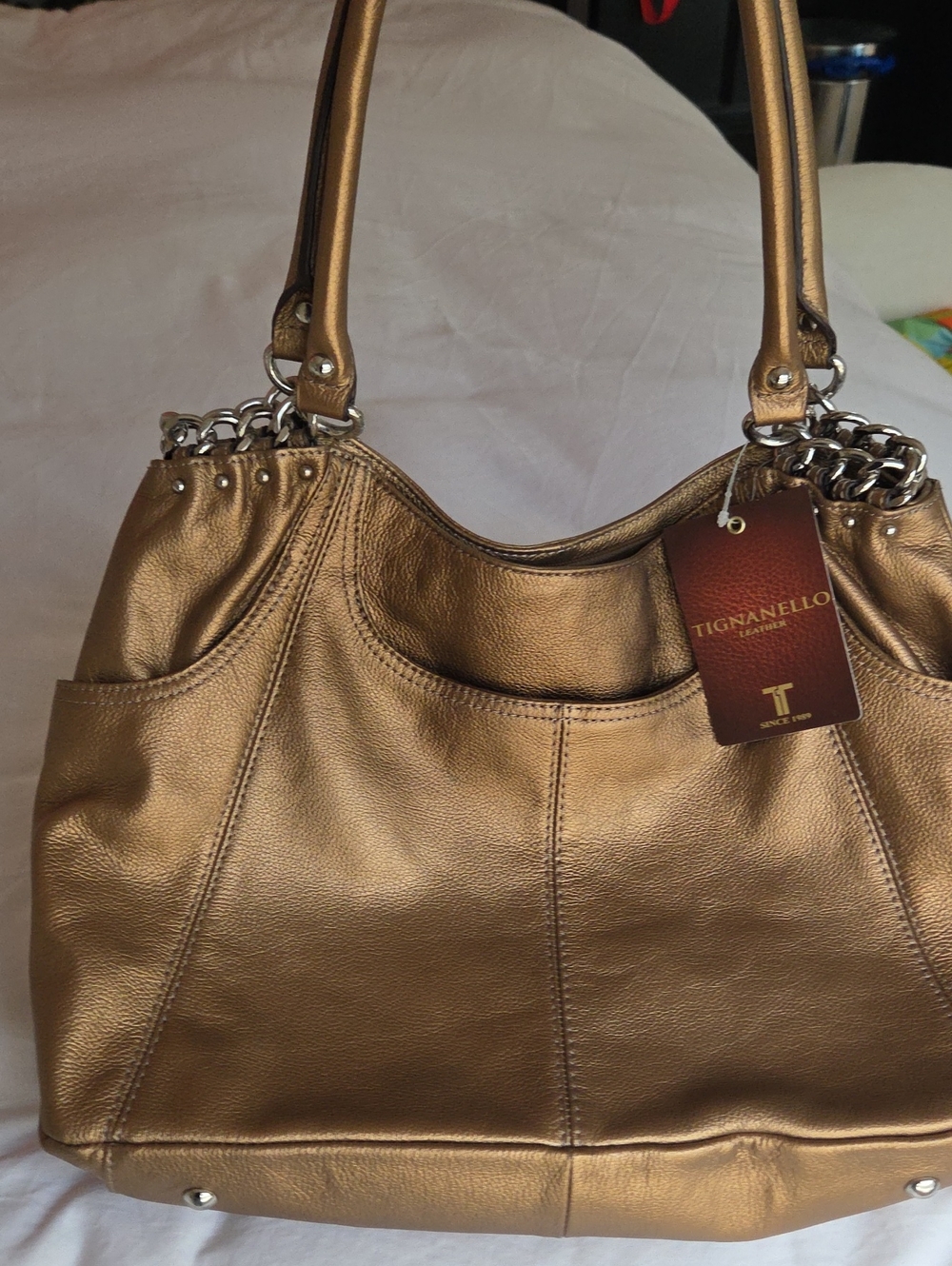 Tignanello Italian Pewter Tote Bag. BNWT